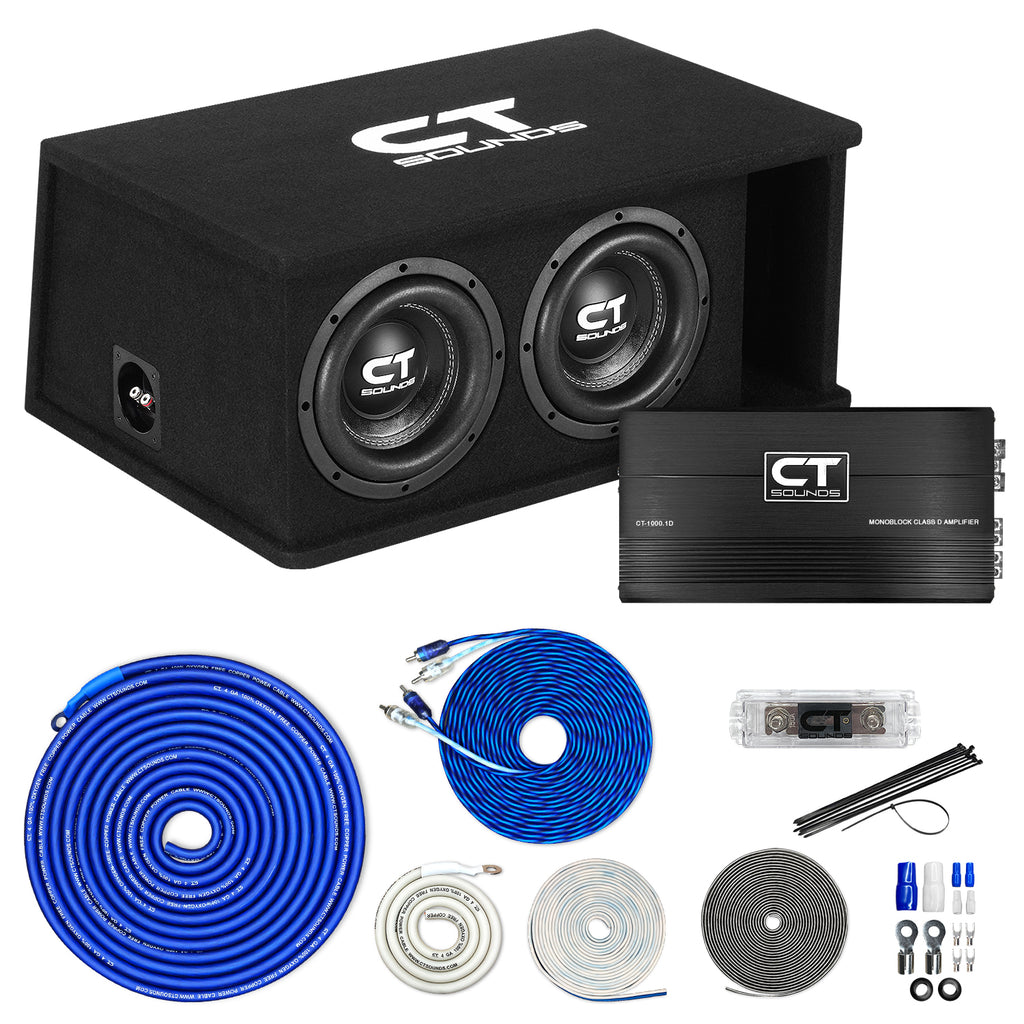 Dual 8” 1600W Complete Bass Package w/ Subwoofer Box and Amplifier